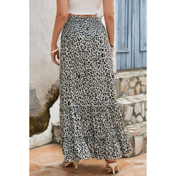 Azura Exchange  Leopard Embellished High Waist Frill Tiered Maxi Skirt - Picture 4 of 14
